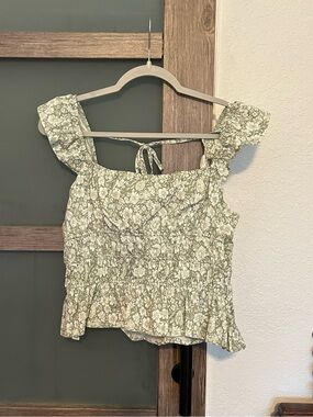 Altar'd State | Sage Green Floral Smocked Ruffle Top-Size L